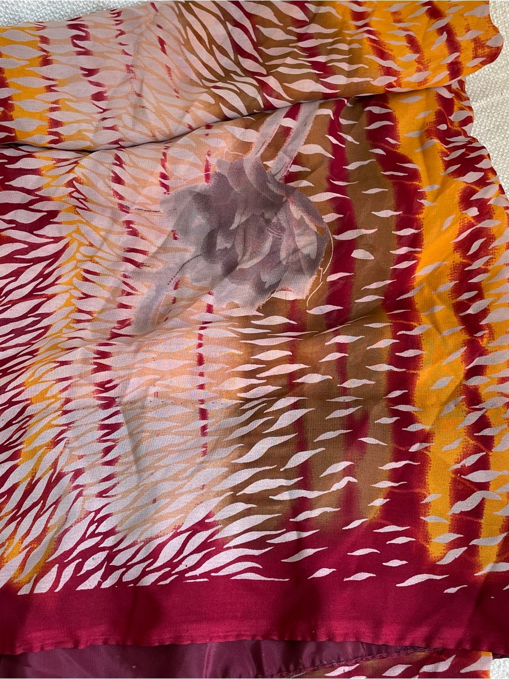 Colorful Abstract Print Sari Wrap/Craft Fabric Magenta, Mustard & Taupe